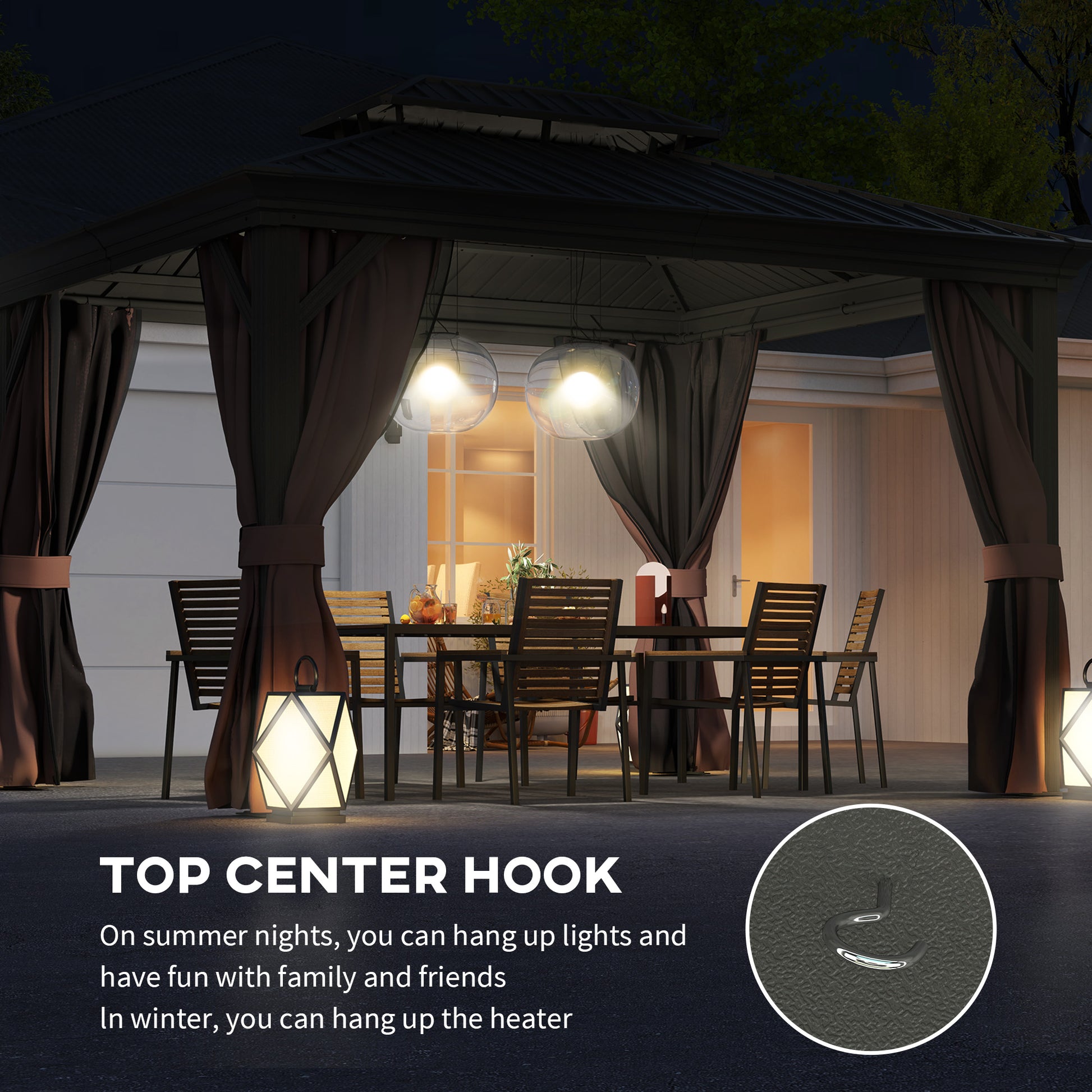 Outsunny 3 x 3.7m Outdoor Hardtop Gazebo Canopy Aluminium Frame with 2-Tier Roof & Mesh Netting Sidewalls for Patio, Dark Brown