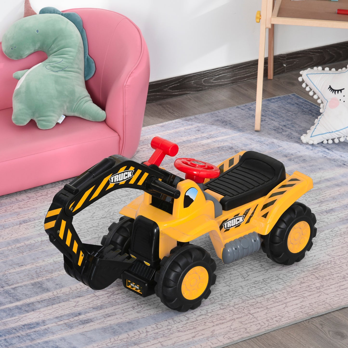 HOMCOM Kids 4-in-1 HDPE Excavator Ride On Truck Yellow/Black