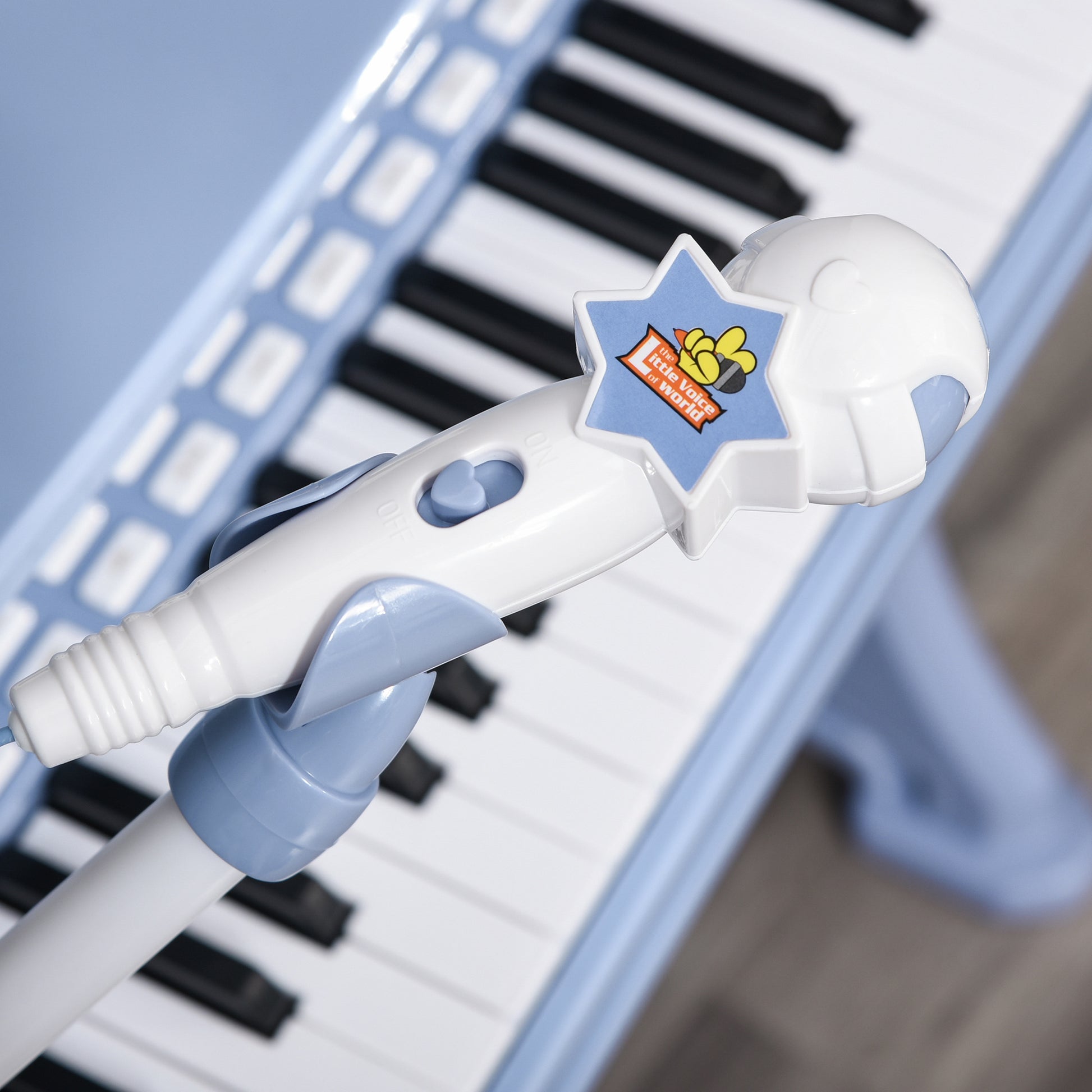 HOMCOM 37 Keys Mini Electronic Keyboard Light Kids Musical Instrument Educational Game Children Grand Piano Toy Set w/Stool & Microphone & Music Blue