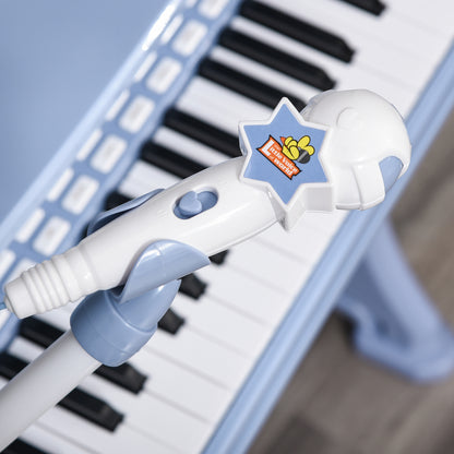 HOMCOM 37 Keys Mini Electronic Keyboard Light Kids Musical Instrument Educational Game Children Grand Piano Toy Set w/Stool & Microphone & Music Blue