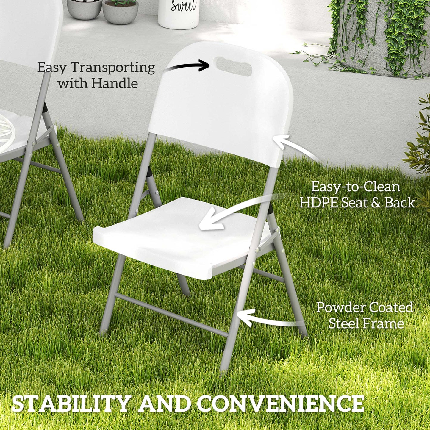 Outsunny Set of Four Foldable Outdoor Chairs - White