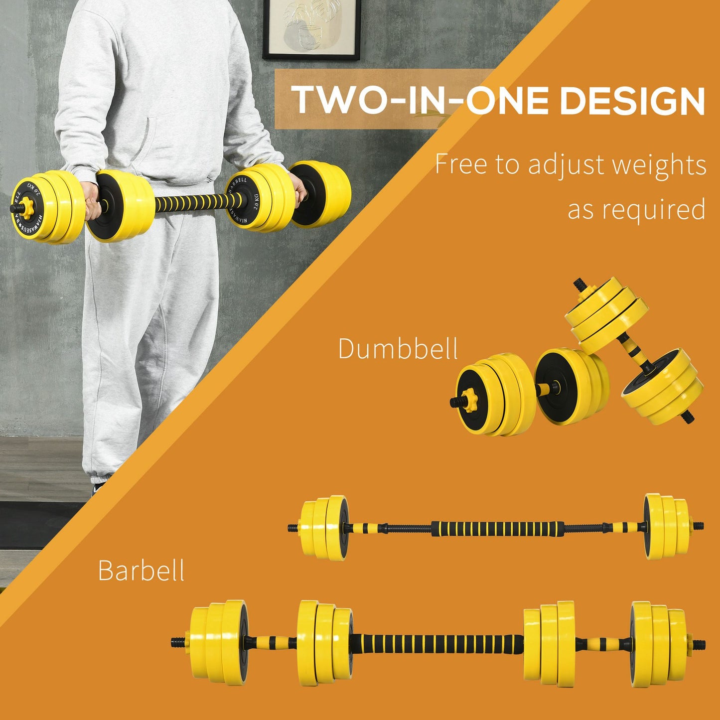 HOMCOM 30kg Dumbbell & Barbell  Adjustable Set Plate Bar Clamp Rod Home Gym Sports Area Exercise Ergonomic