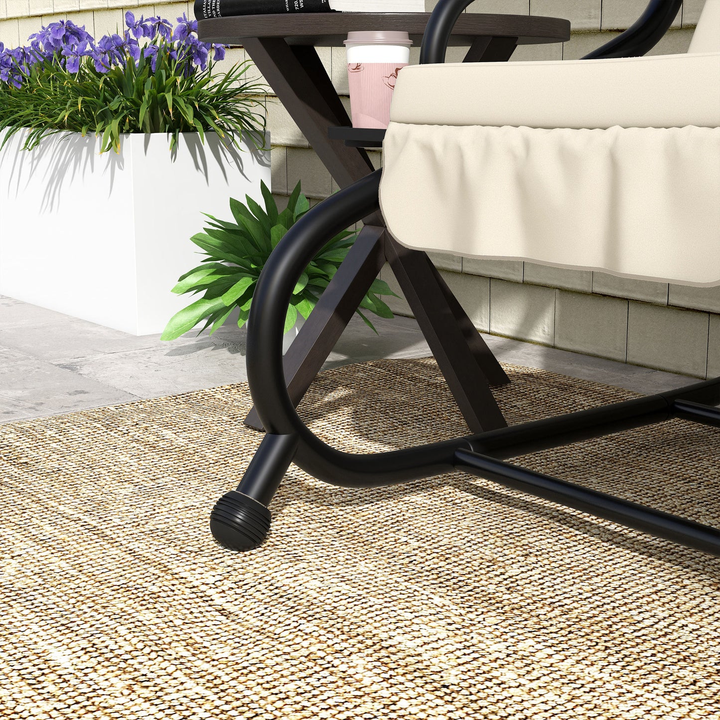 Outsunny Convertible Three-Seater Swing Chair Bed - Cream