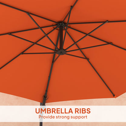 Outsunny 3(m) Wall-Mounted Parasol Shade, with Handle - Orange