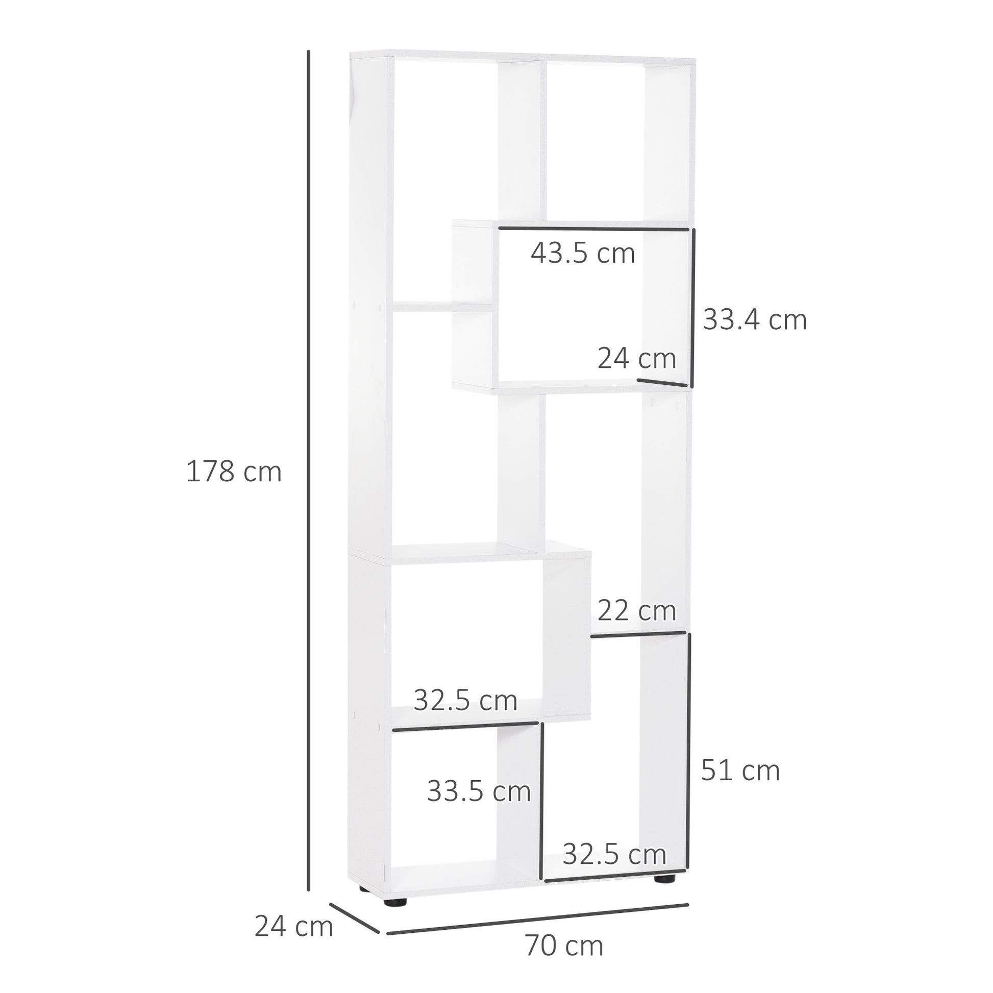 HOMCOM 8-Tier Freestanding Bookcase w/ Melamine Surface Anti-Tipping Foot Pads Home Display Storage Grid Stand Modern Style - White