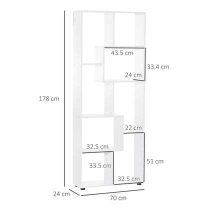 HOMCOM 8-Tier Freestanding Bookcase w/ Melamine Surface Anti-Tipping Foot Pads Home Display Storage Grid Stand Modern Style - White