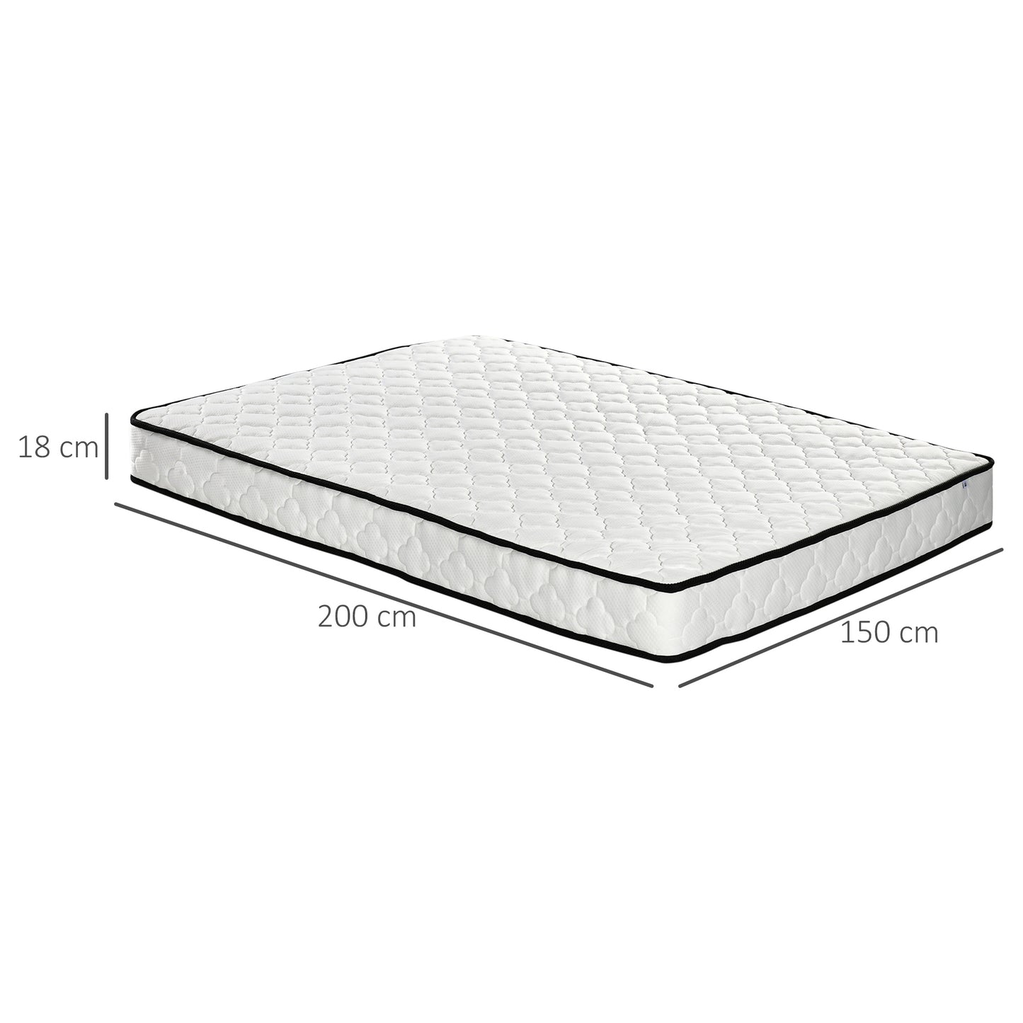 HOMCOM King Mattress, Pocket Sprung Mattress in a Box with Breathable Foam and Individually Wrapped Spring, 200cmx150cmx18cm, White