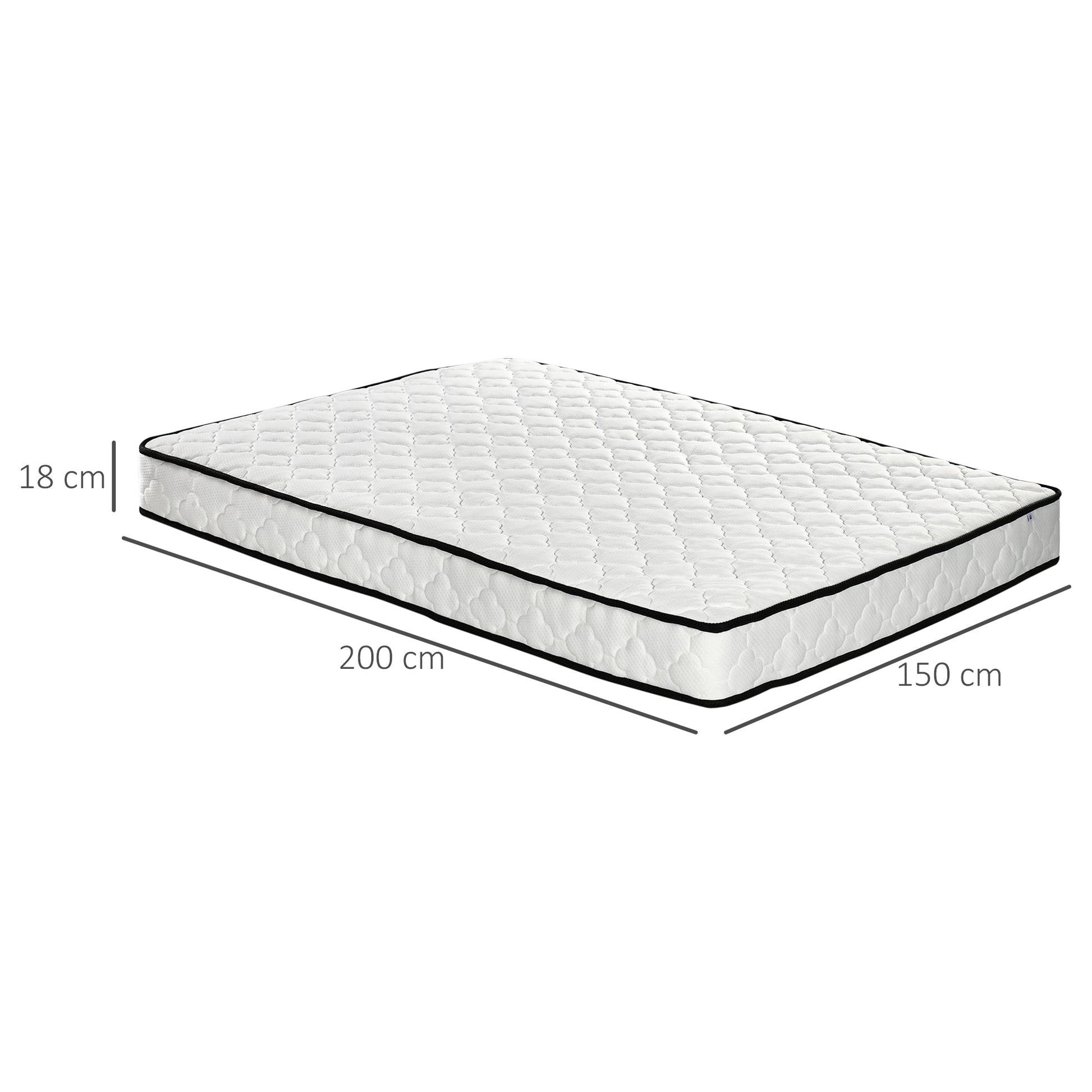HOMCOM King Mattress, Pocket Sprung Mattress in a Box with Breathable Foam and Individually Wrapped Spring, 200cmx150cmx18cm, White