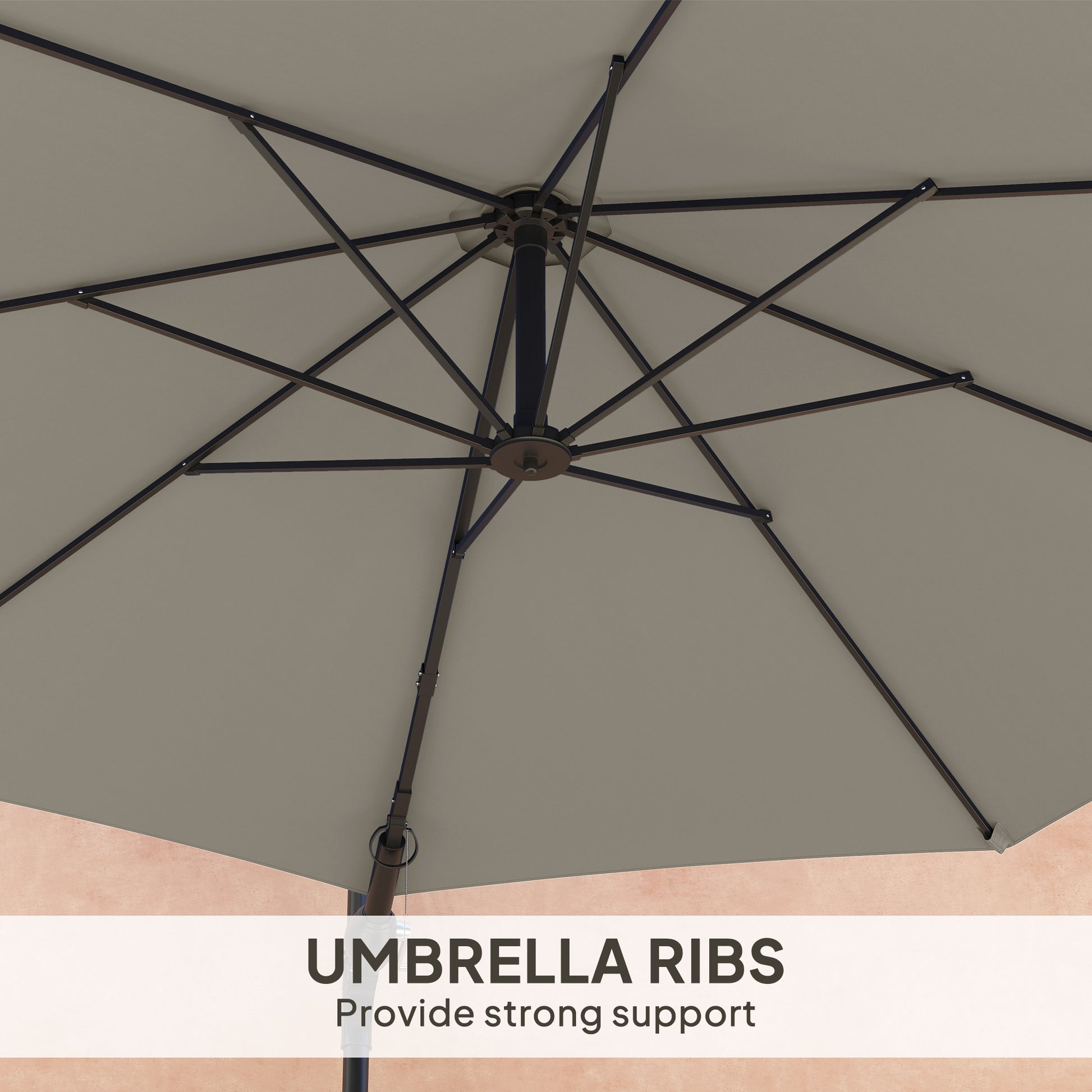 Outsunny 3(m) Wall-Mounted Parasol Shade, with Handle - Light Grey