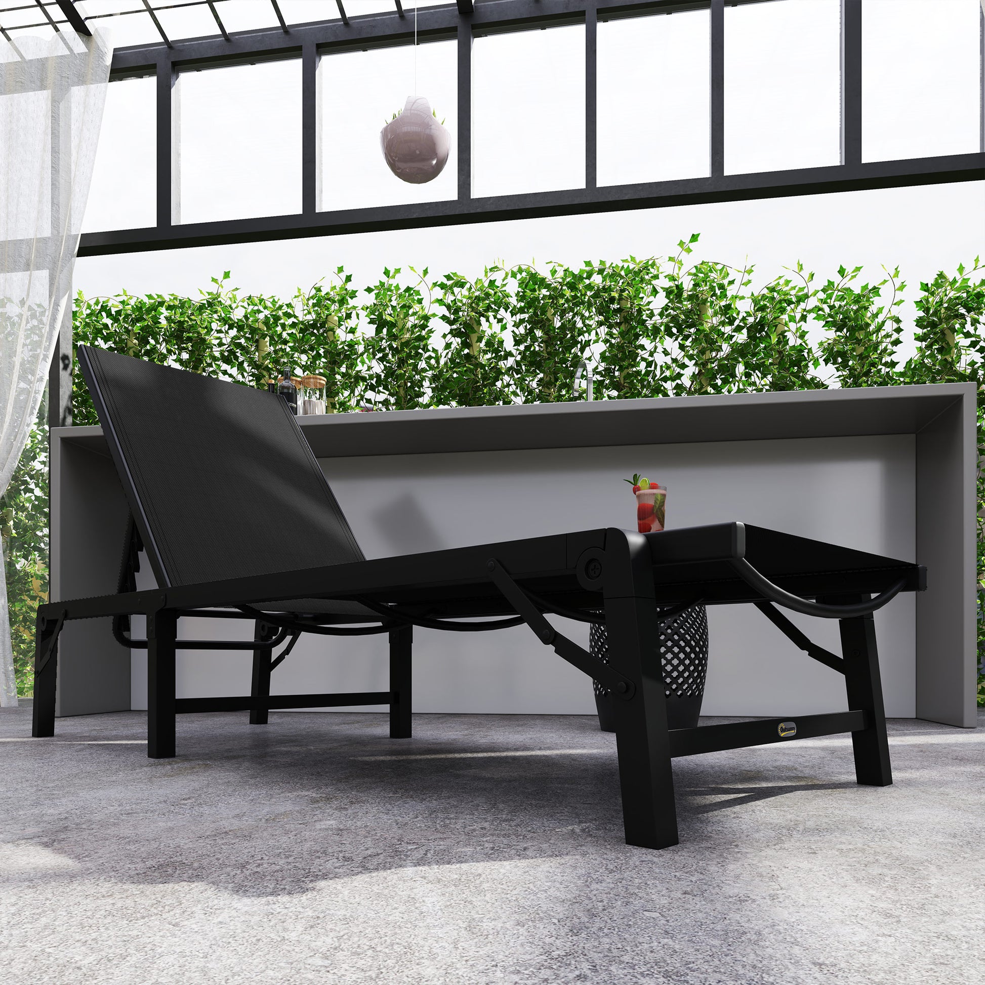 Outsunny Folding Sun Lounger, 5-Position Adjustable Garden Chaise Lounge Sunbed, Steel Frame Reclining Chair for Beach, Porch, Patio, Camping, Black