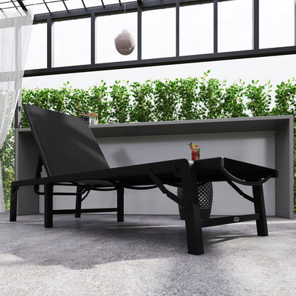 Outsunny Folding Sun Lounger, 5-Position Adjustable Garden Chaise Lounge Sunbed, Steel Frame Reclining Chair for Beach, Porch, Patio, Camping, Black