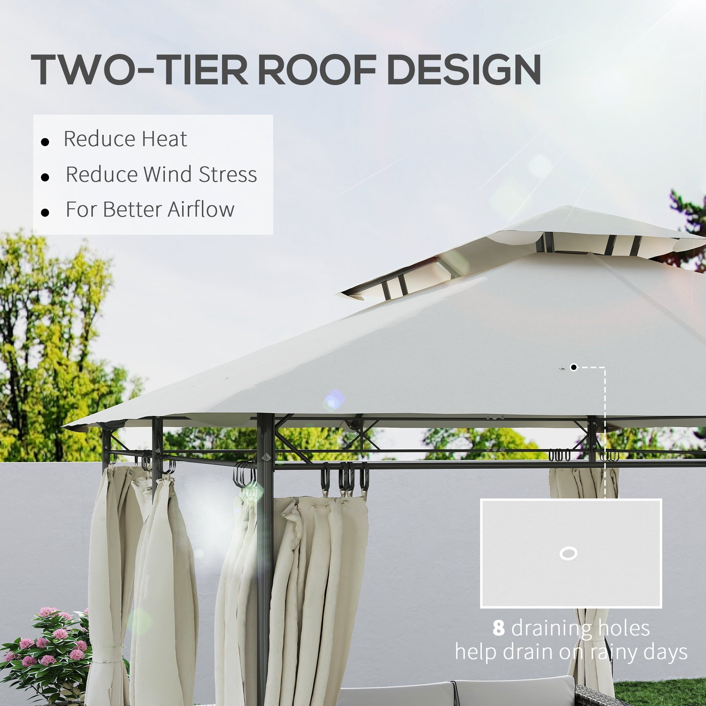Outsunny 3 x 4m Metal Frame, Two-Tier Roof Gazebo - Cream White