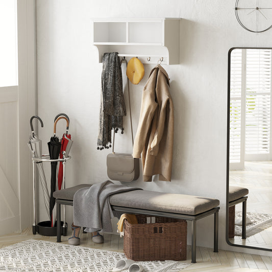 HOMCOM Entryway Coat Rack Wall Mounted Shelf w/Wicker Basket and Hooks (2 Baskets, White)