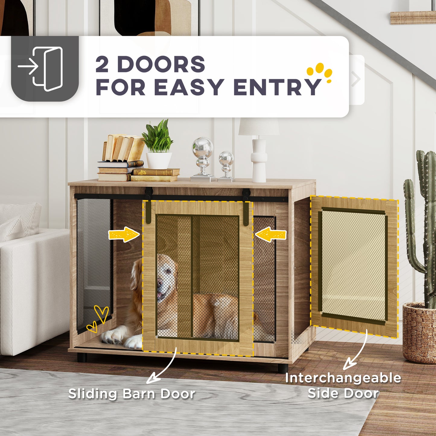 PawHut Dog Crate Furniture with Sliding Door for Large Dogs, Walnut Brown