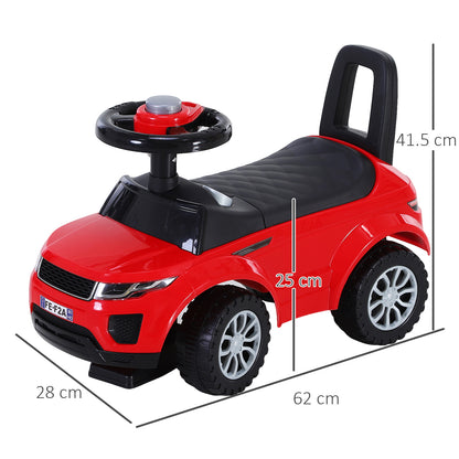HOMCOM 3-in-1 Ride On Car Foot To Floor Slider Toddler w/ Horn Steering Wheel NO POWER Manual Under Seat Storage Safe Design Red