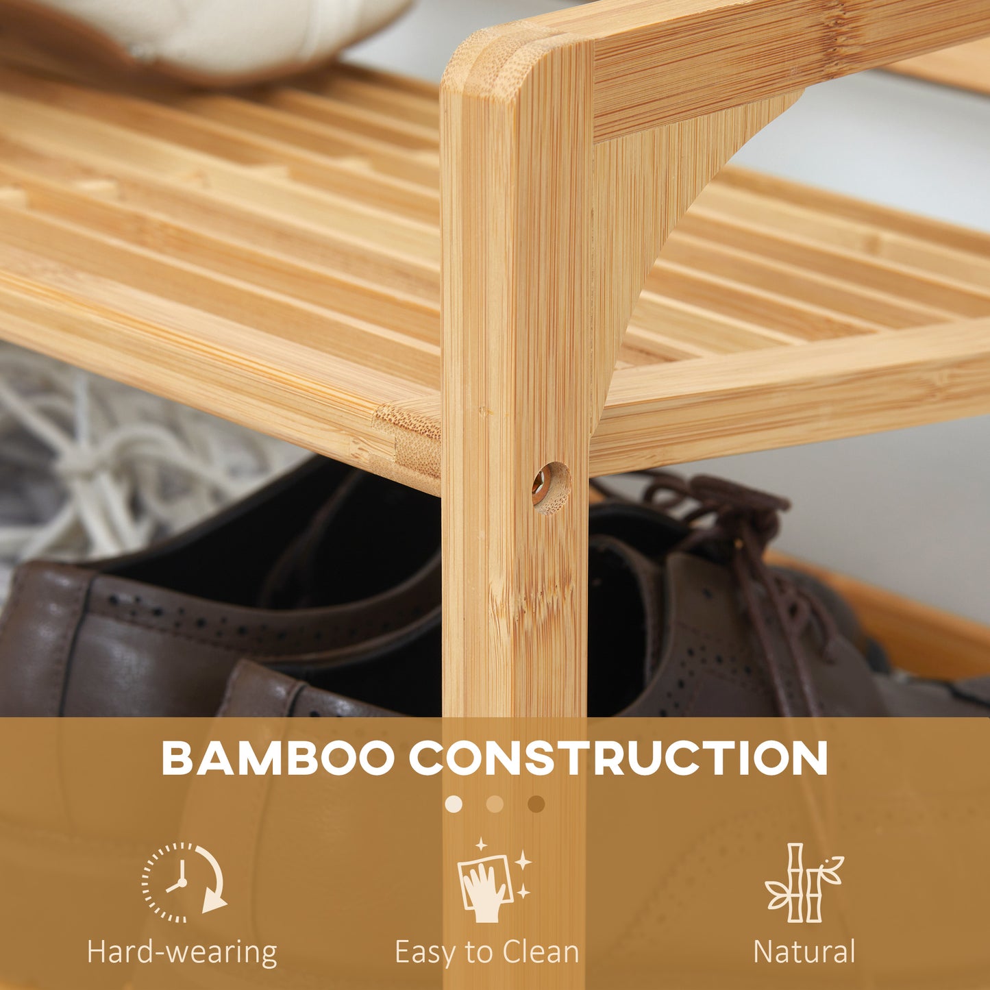 HOMCOM 3-Tier Shoe Rack, Bamboo Shoe Storage Organizer with Slatted Shelves, Free Standing Shoe Shelf Stand for 9 Pairs of Shoes for Entryway Natural