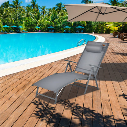 Portable Reclining Chair with 7 Adjustable Position Backrest and Handrail-Grey