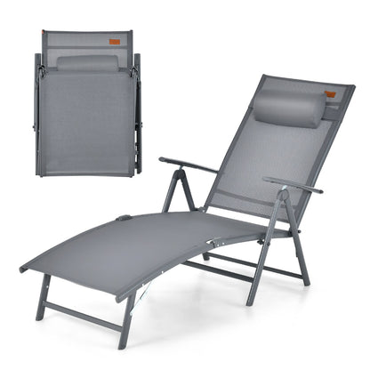 Portable Reclining Chair with 7 Adjustable Position Backrest and Handrail-Grey