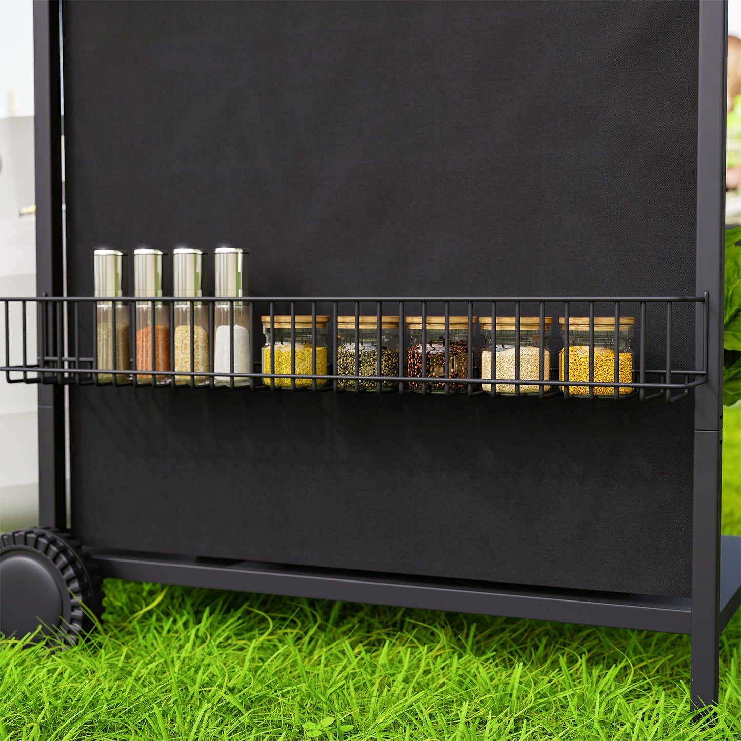 Outsunny 4+1 Burner Gas BBQ Grill, Portable Gas Barbecue Grill with Built-in Thermometer, Lid, Side Table, Shelf, Spice Rack, Wheels, Grease Cup for Garden Party Outdoor Cooking, Black