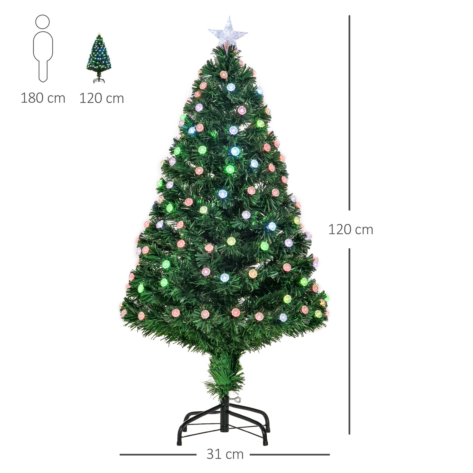 HOMCOM 4FT Prelit Christmas Tree Artificial w/Fibre Optic Decorations LED Light Holiday Home Xmas Decoration-Green