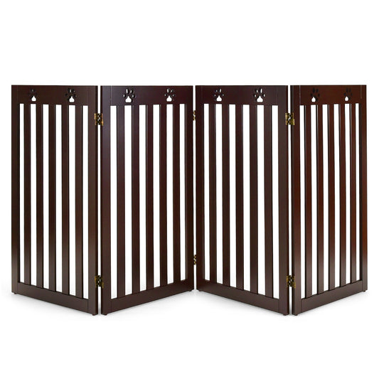 89cm Foldable Dog Fence with 360 Degree Swivel Hinges-Brown