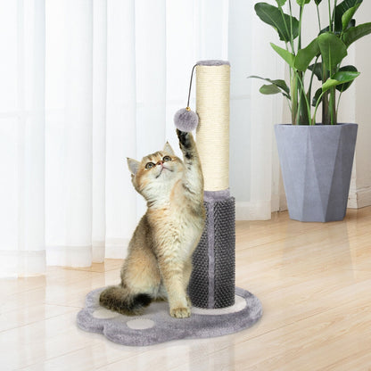 2-in-1 Cat Scratching Post with Message Brush and Dangling Ball-Grey