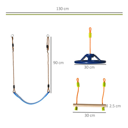 Outsunny Kids Ninja Warrior Obstacle Course, 42.6 FT Children Slackline Training Equipment with Monkey Bars, Rope Ladder, Swing, Gym Rings, Carry Bag