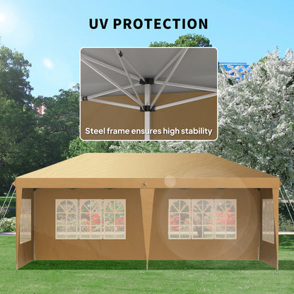 Outsunny 3 x 6m Pop-Up Gazebo, with Removable Walls -  Khaki