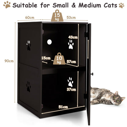 2-Tier Kitty Hidden Washroom Toilet with Entrance Hole and Door-Coffee