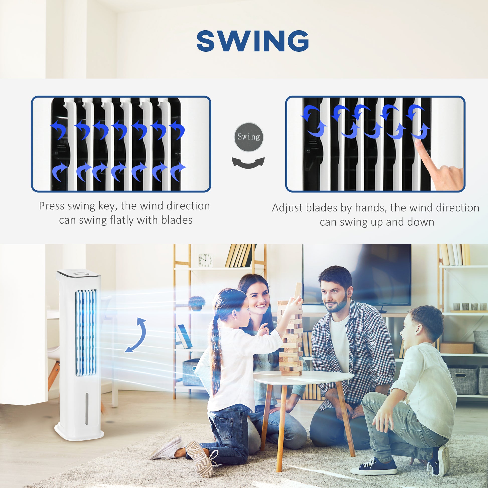 HOMCOM Evaporative Air Cooler, Oscillating Ice Cooling Fan with 3 Modes, 3 Speeds, Remote Control, Timer, and Oscillation, White