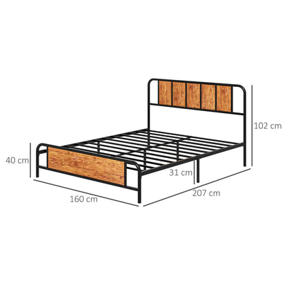 HOMCOM 31cm King Size Bed Frame, Industrial Bed Base with Headboard, Footboard, Steel Slat Support and Under Bed Storage, 160 x 207cm