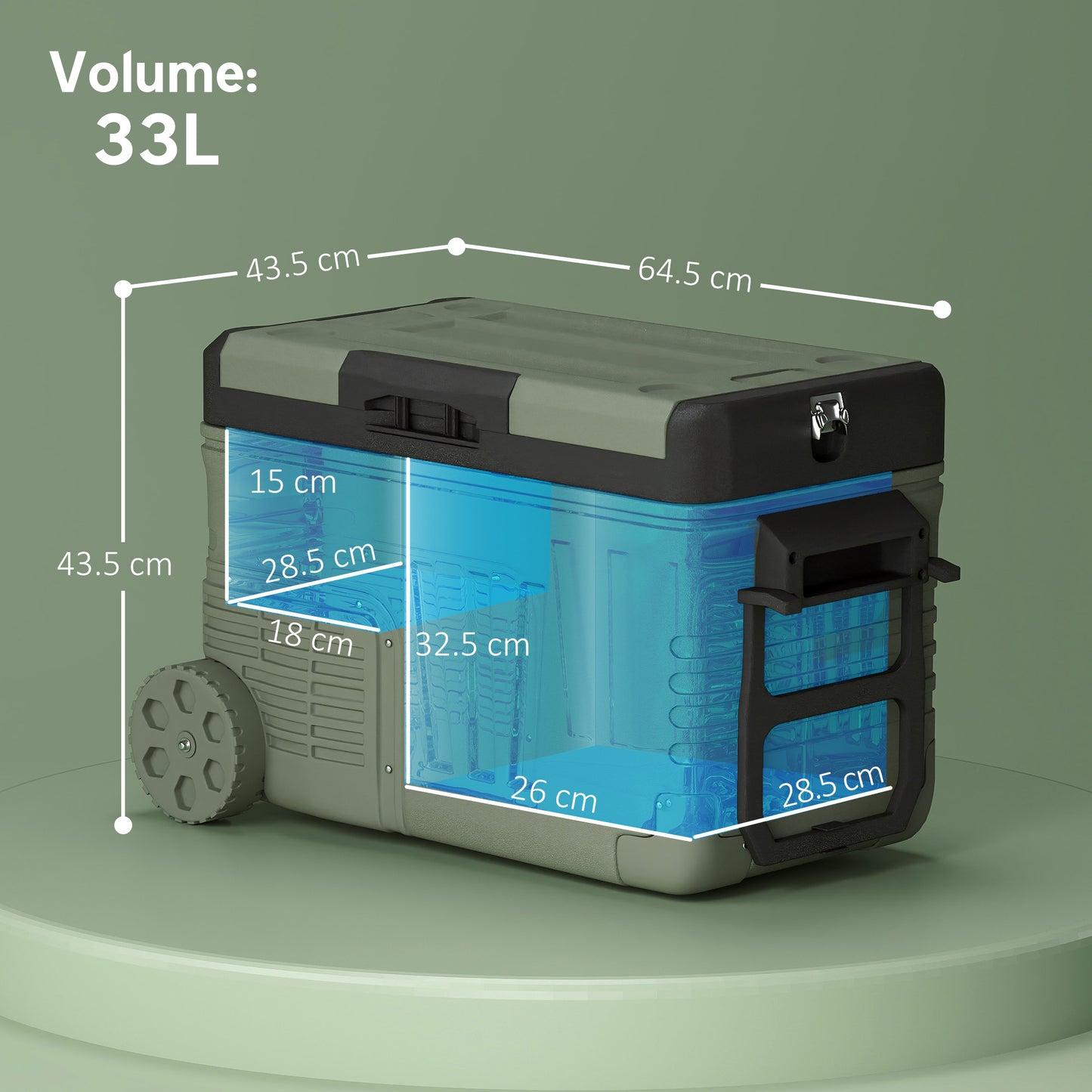 Outsunny 33L Camping Fridge Freezer Dual Zone, Portable Car Fridge 12V/24V DC & 100-240V AC, Electric Cool Box -20?-20? with Wheels and LED Light, for Travel, RV, Road Trip, Picnic [Energy Class E]