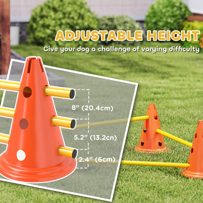 PawHut Dog Agility Equipment Set of Six Cones, Six Poles with Carry Bag, Three-Piece Adjustable Height Jumping Obstacles, Orang