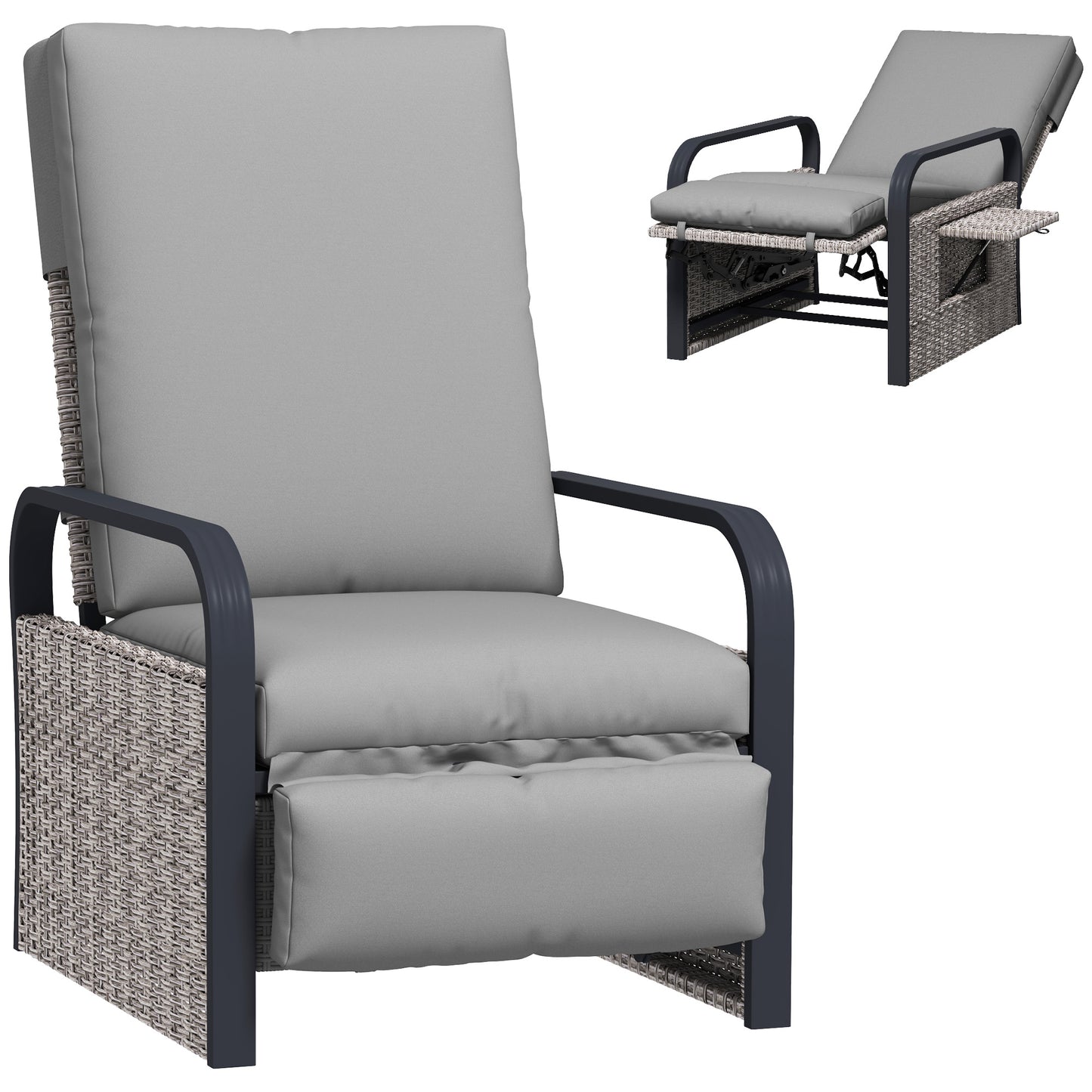 Outsunny 140° Reclining Rattan Armchair - Mixed Grey