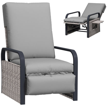 Outsunny 140° Reclining Rattan Armchair - Mixed Grey