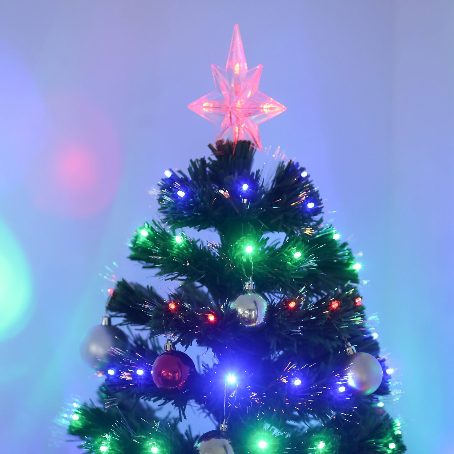 HOMCOM 5ft 150cm Green Fibre Optic Artificial Christmas Tree-Multi