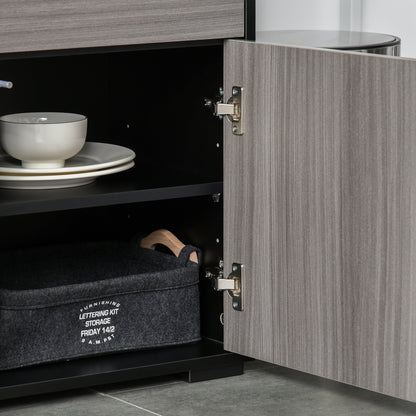 HOMCOM Modern Stylish Freestanding Push-Open Design Cabinet with 2 Drawer, 2 Door Cabinet, 2 Part Inner Space-Light Grey and Black