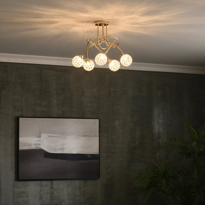HOMCOM Crystal Chandelier Modern Pendant Light for Living Room with 5 Ball Lampshades 5 G9 Bulbs Required Gold Tone