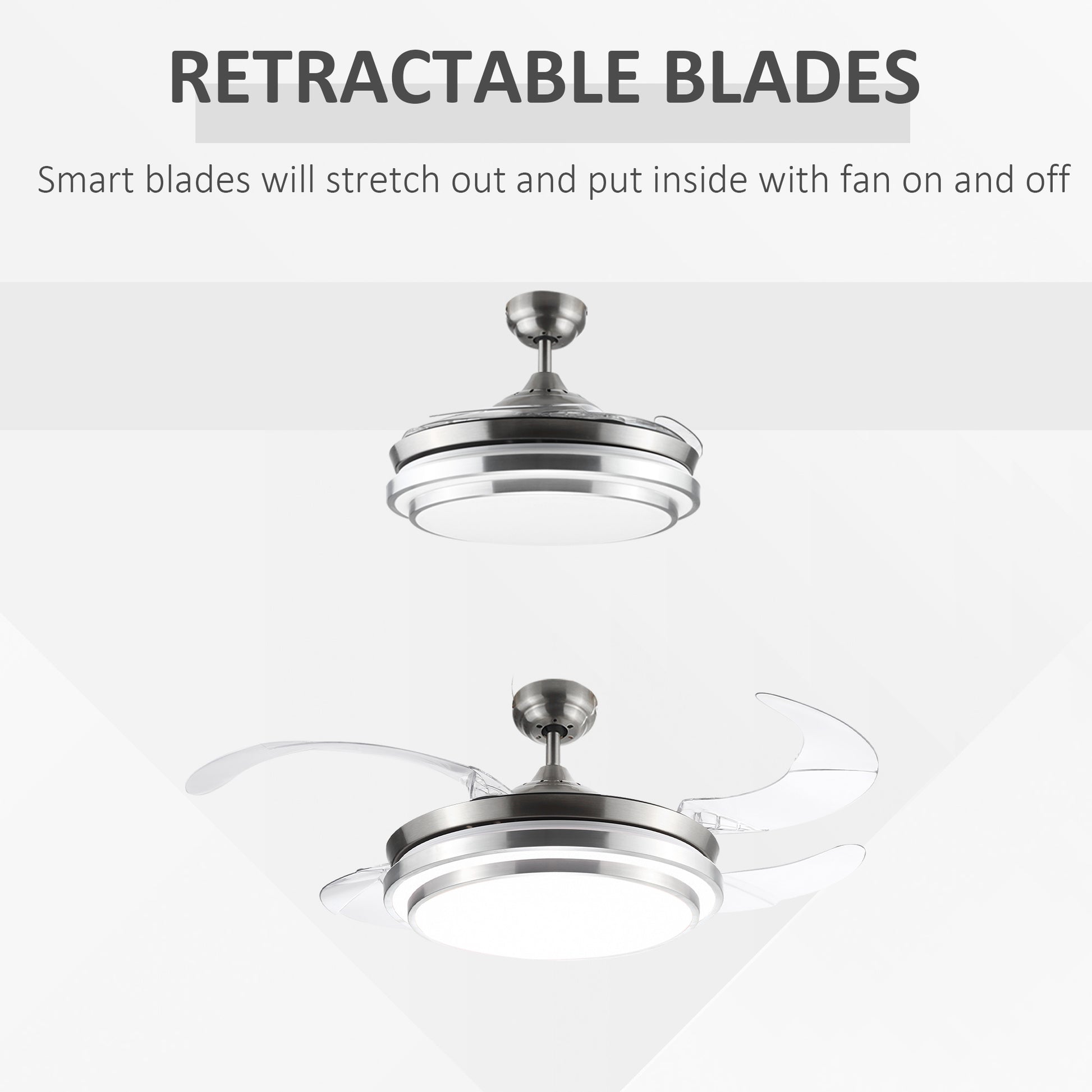 HOMCOM Indoor Ceiling Fan with Light, Retractable Blades, Modern Mount Dimmable LED Lighting Fan with Remote Controller, for Bedroom, Living Room