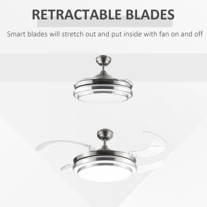 HOMCOM Indoor Ceiling Fan with Light, Retractable Blades, Modern Mount Dimmable LED Lighting Fan with Remote Controller, for Bedroom, Living Room
