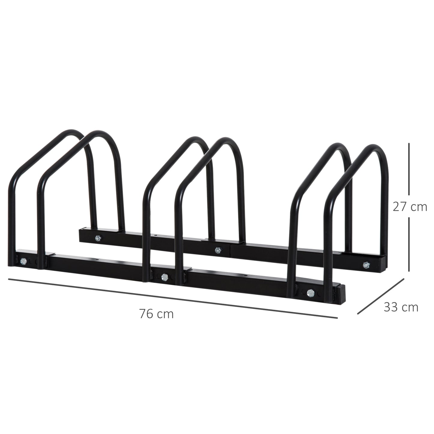 HOMCOM Bike Stand Parking Rack Floor or Wall Mount Bicycle Cycle Storage Locking Stand 76L x 33W x 27H (3 Racks, Black)