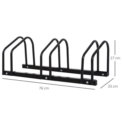 HOMCOM Bike Stand Parking Rack Floor or Wall Mount Bicycle Cycle Storage Locking Stand 76L x 33W x 27H (3 Racks, Black)