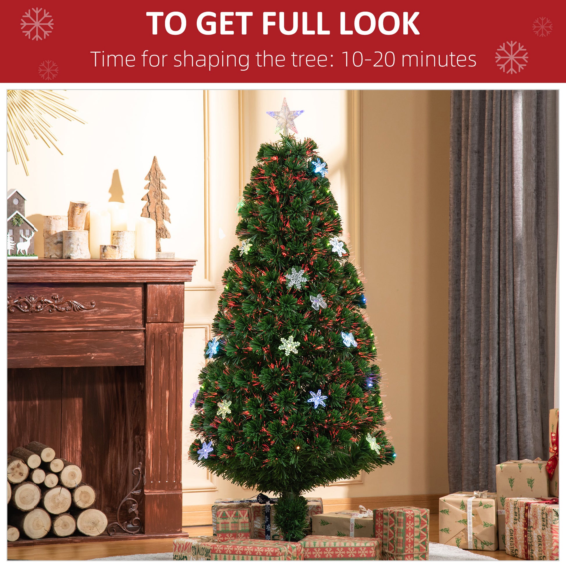 HOMCOM HOMCM 5FT Prelit Artificial Christmas Tree Fiber Optic LED Light Holiday Home Xmas Decoration Tree with Foldable Feet, Green