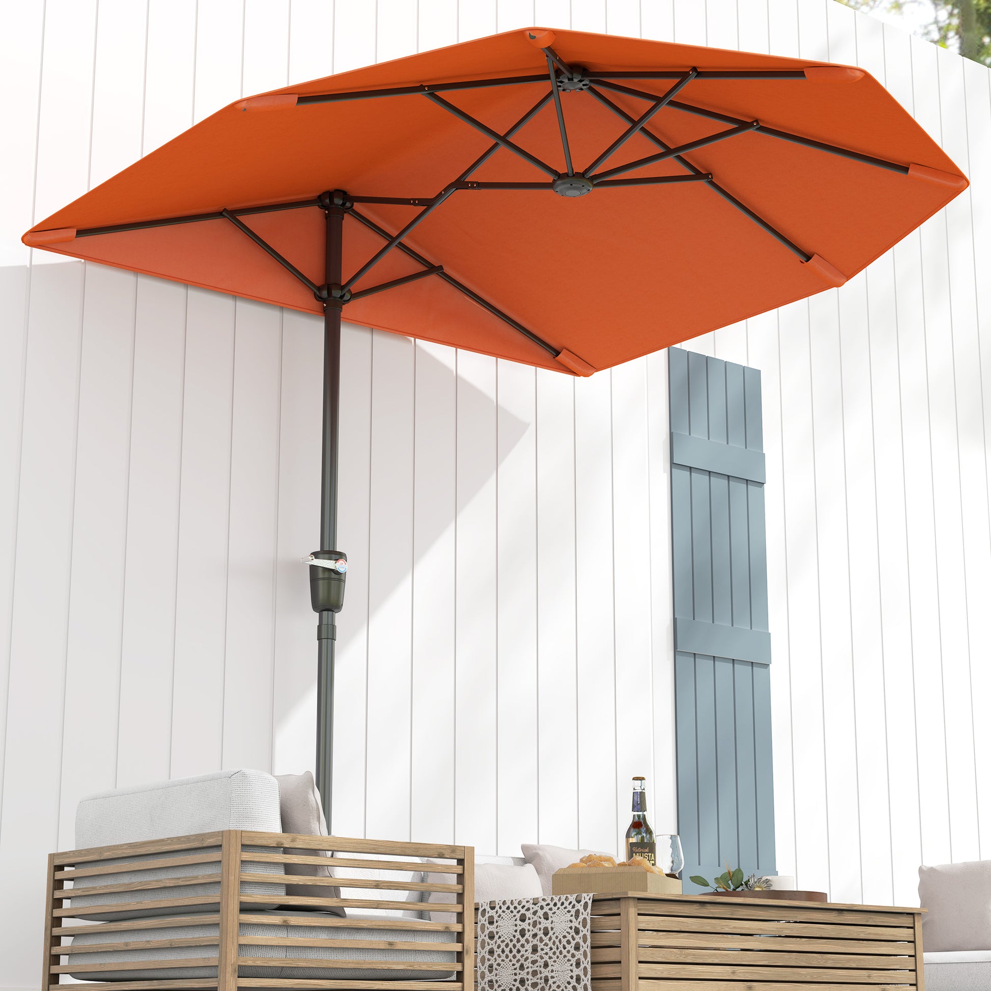 Outsunny 2m Half Parasol Umbrella - Orange