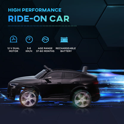HOMCOM 12V Audi E-tron Licensed Ride On Car, Two Motors Battery Powered Toy with Remote Control, Lights, Music, Horn, Black