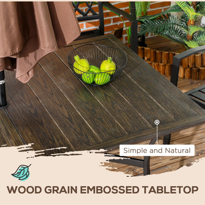 Outsunny Six-Seater Steel Garden Table, with ?41mm Parasol Hole - Wood-Effect