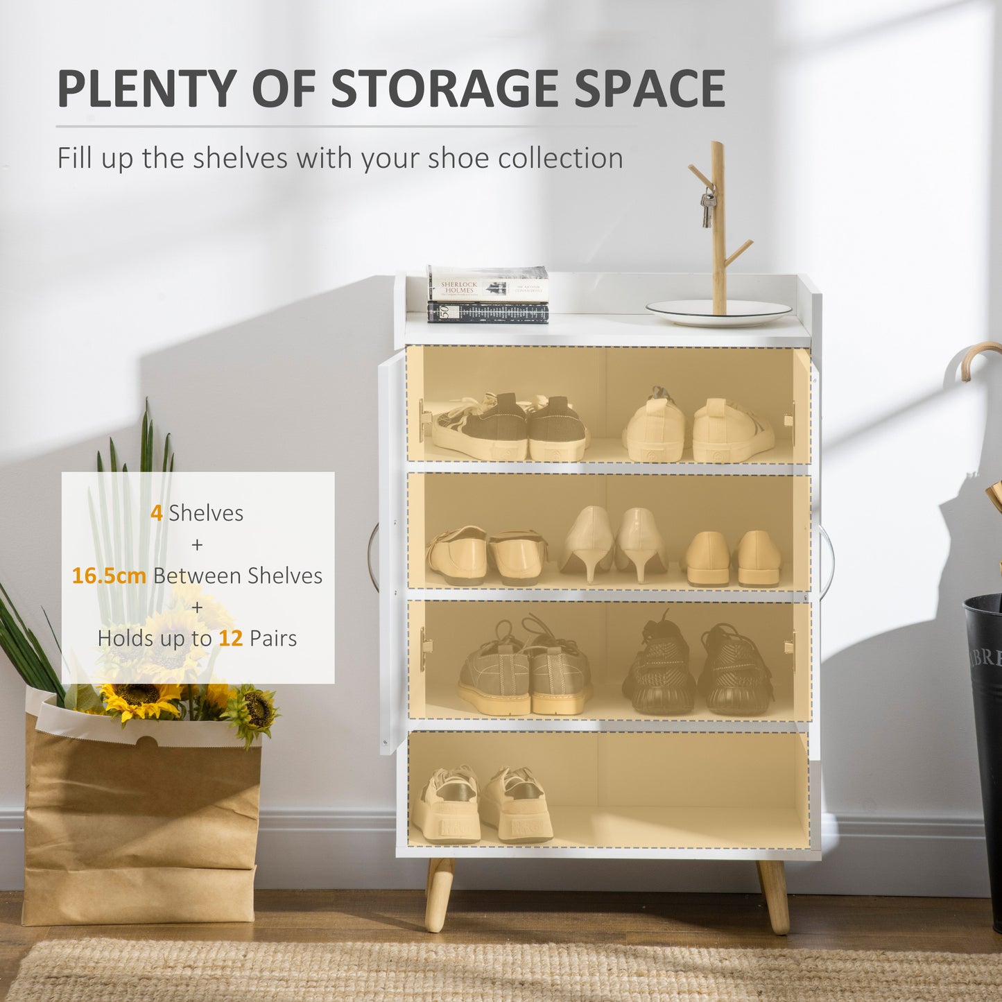 HOMCOM Modern Shoe Cabinet Storage Organizer with Doors and Shelves for Hallway & Entryway