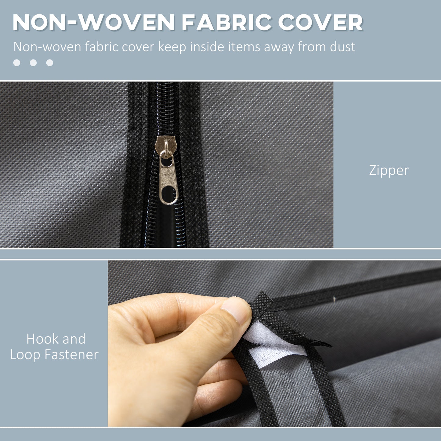 HOMCOM Fabric Wardrobe, Portable Wardrobe with 5 Shelves, 2 Hanging Rails and 3 Fabric Drawers, Foldable Closets, 125 x 43 x 162.5cm, Dark Grey