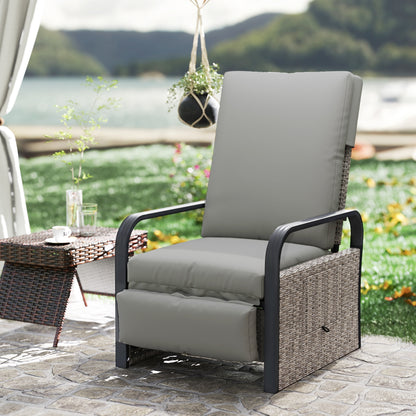 Outsunny 140° Reclining Rattan Armchair - Mixed Grey