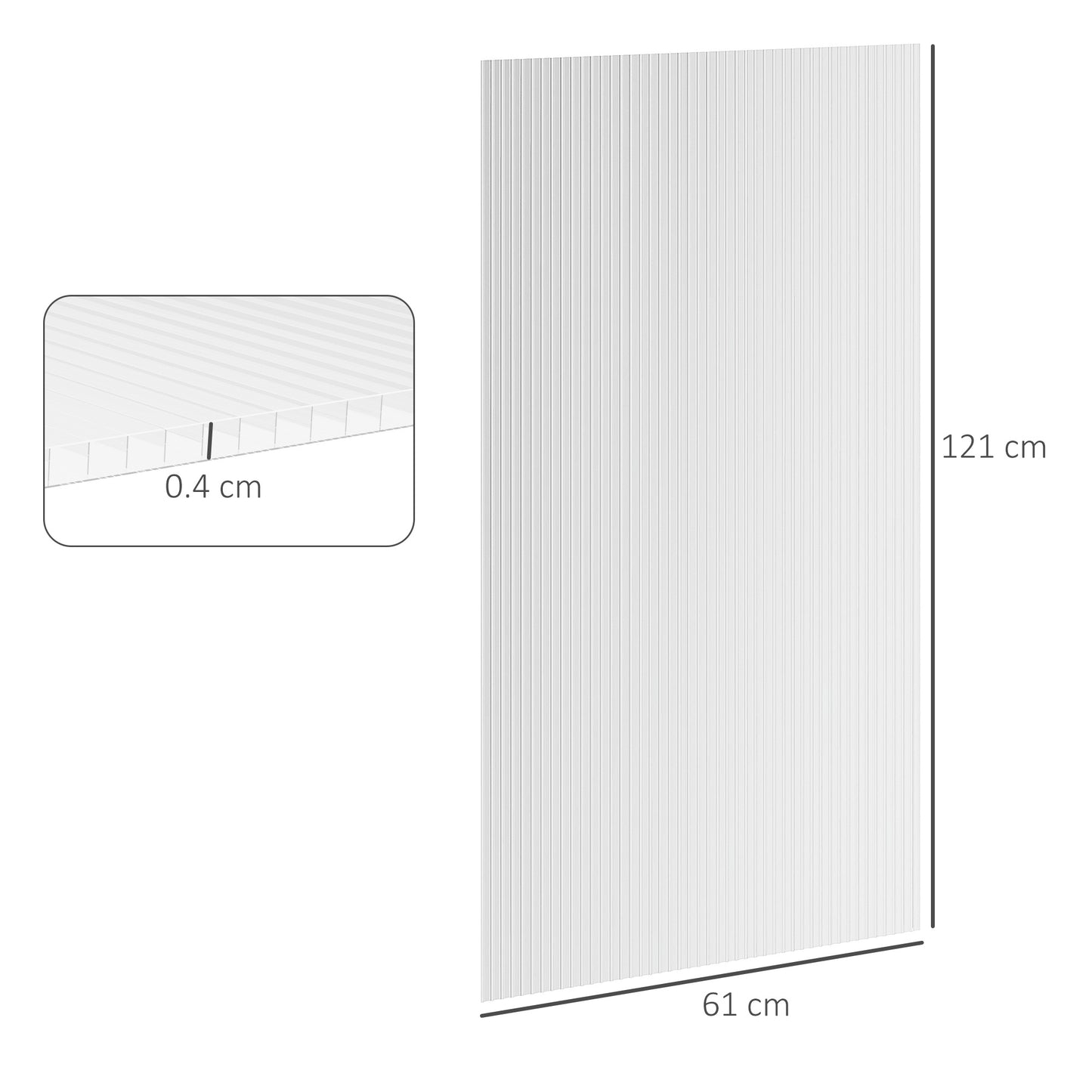 Outsunny 14 Pieces Polycarbonate Sheets, 121 x 61 x 0.4cm Twin-Wall Plastic Roofing Sheets, 10m² Replacement Greenhouse Panels, Waterproof and UV Protection, Clear